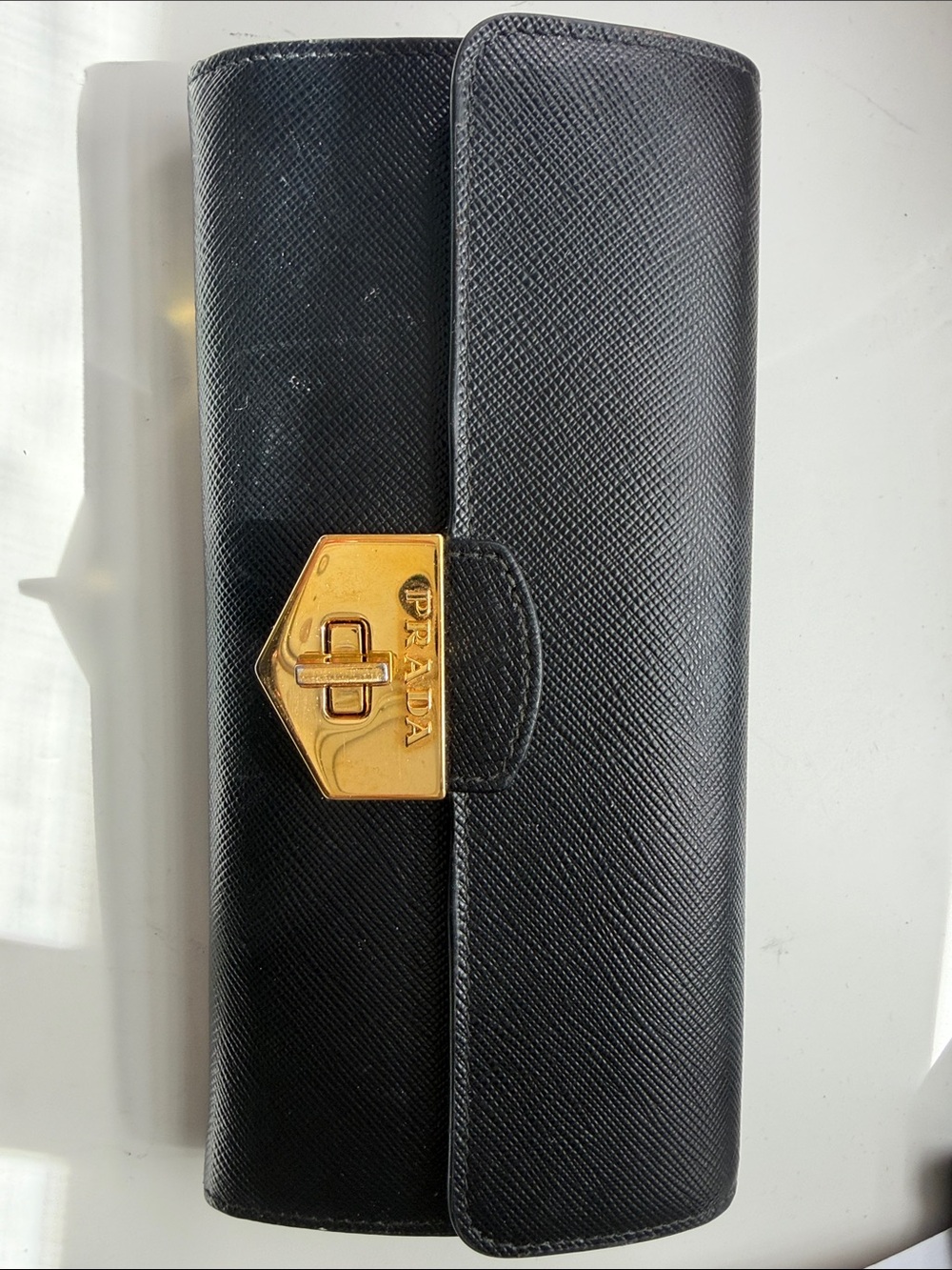 Prada Saffiano Leather Continental Wallet Black Gold Hardware - Picture 3 of 7